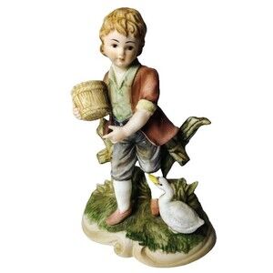 Lefton China Little Boy With Bucket and Duck KW1913 Japan 6 Inch